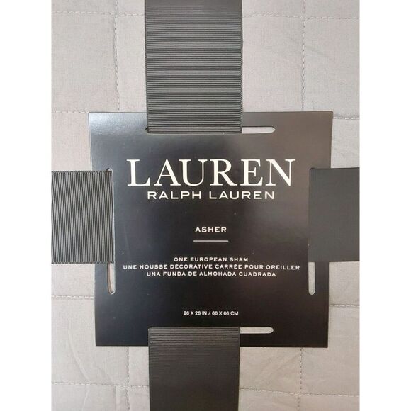 Ralph Lauren ASHER Grey Cotton Poly Fiberfill Quilted European Euro Pillow Sham - Picture 7 of 9